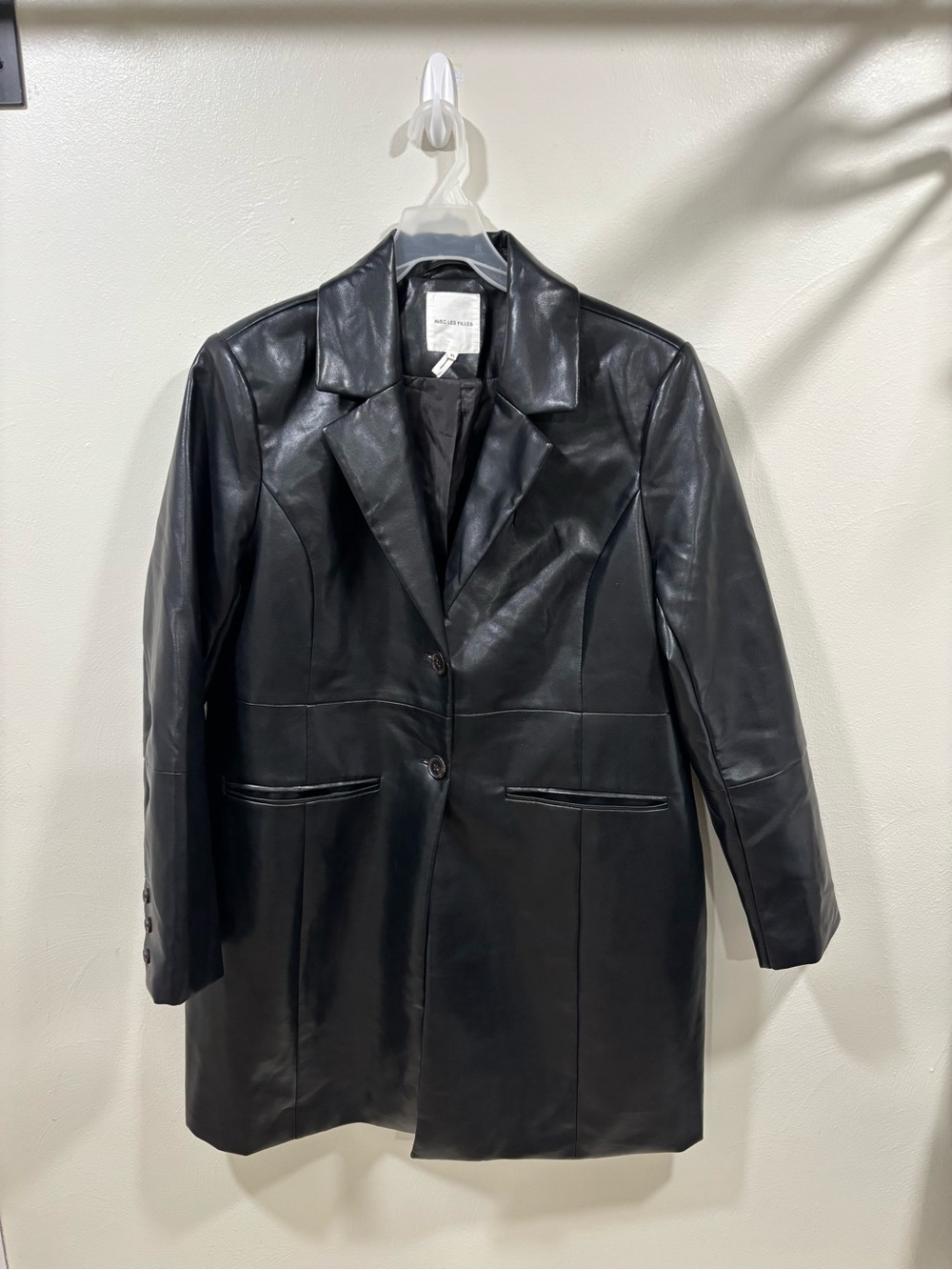 Avec Les Filles Black Faux Leather Blazer Coat Women's XL NWOT